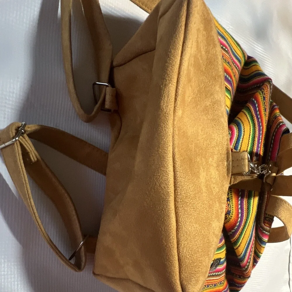 HippieBOHO SUMAK ART Peruvian Aguayo Woven Backpack Faux Suede Machu Picchu 16